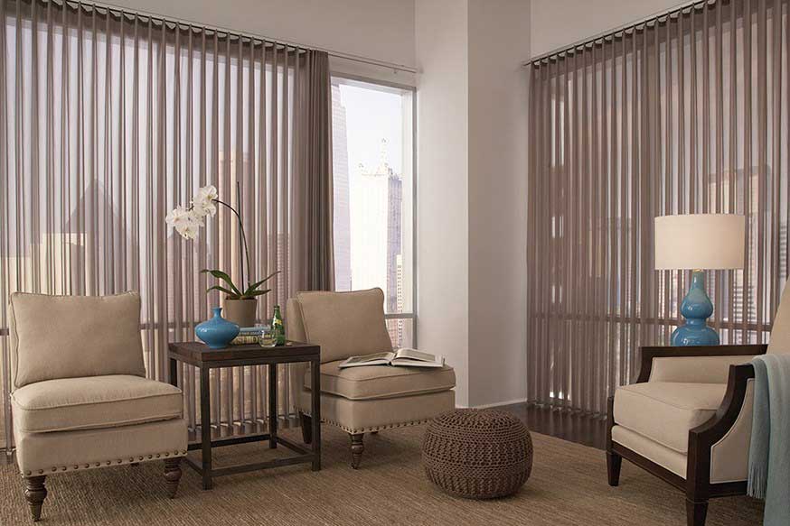 Living Room Vertical Blinds With Curtains